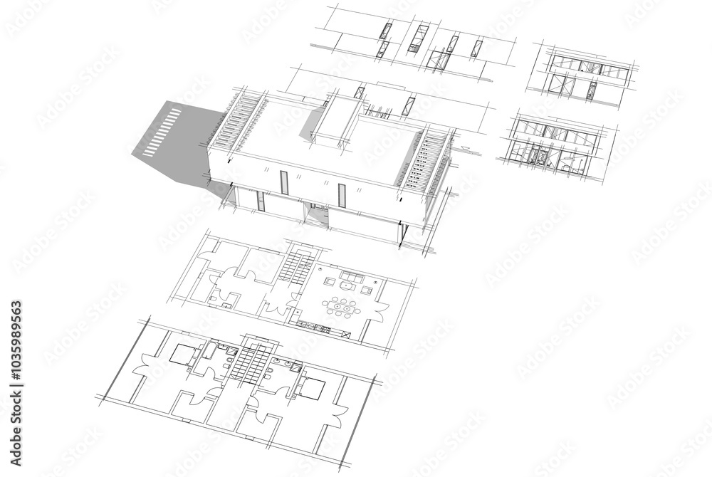 Fototapeta premium Architectural drawings 3d illustration 3d rendering