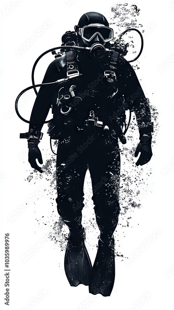 Silhouette of a Scuba Diver in the Ocean Silhouette of a Scuba Diver in the Ocean