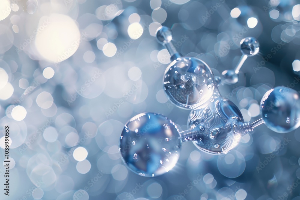 Close-up of a Molecule Model with Blue Bokeh Background Close-up of a Molecule Model with Blue Bokeh Background