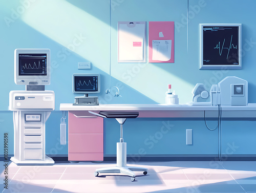 treatment room with medical equipments illustration