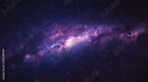 Fototapeta Naklejka Na Ścianę i Meble -  Purple space stars, view of star field at night, Milky way galaxy with stars and space dust in the universe