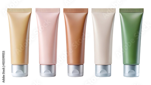 Set of different colors of cosmetics product tubes mockup isolated on transparent background