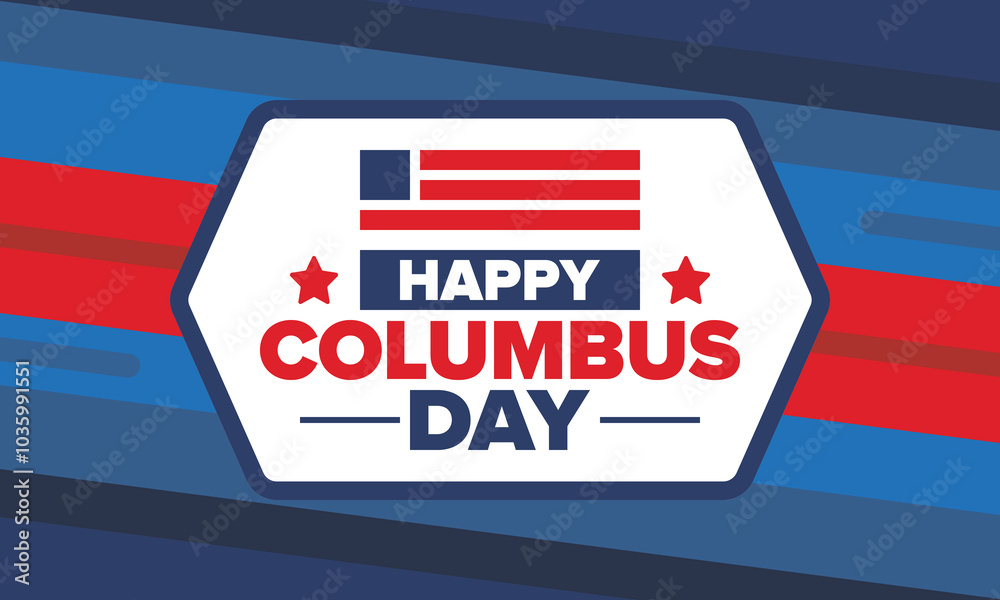Fototapeta premium Happy Columbus Day in United States. National holiday, celebrate annual in October. American Day. Honor of Columbus. Patriotic american elements. Poster, card, banner, background. Vector illustration