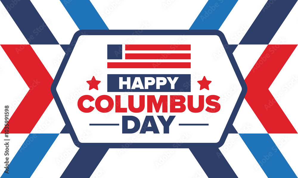 Fototapeta premium Happy Columbus Day in United States. National holiday, celebrate annual in October. American Day. Honor of Columbus. Patriotic american elements. Poster, card, banner, background. Vector illustration