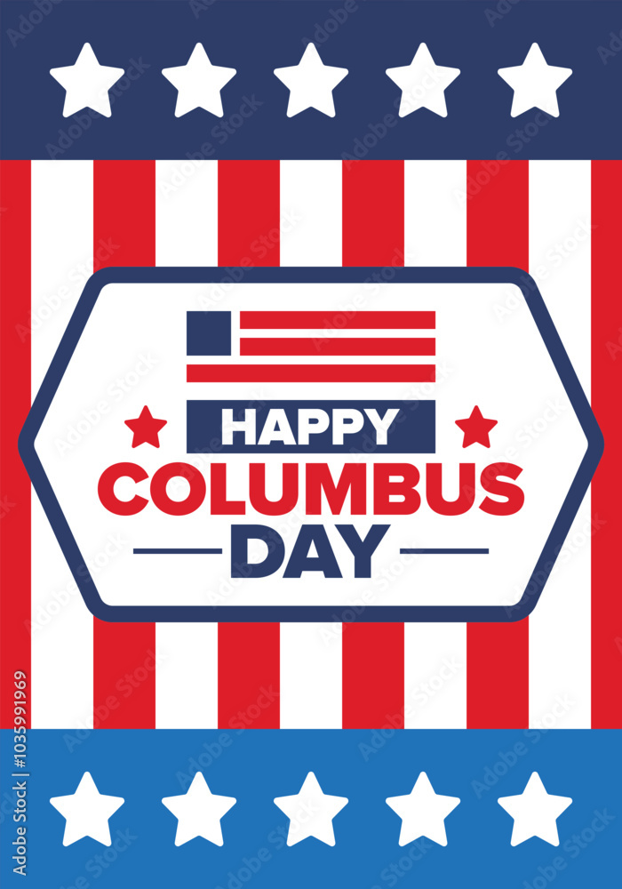 Fototapeta premium Happy Columbus Day in United States. National holiday, celebrate annual in October. American Day. Honor of Columbus. Patriotic american elements. Poster, card, banner, background. Vector illustration