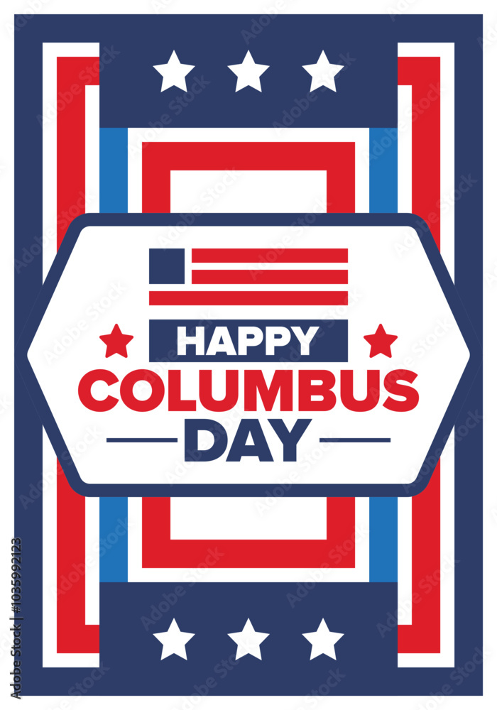 Obraz premium Happy Columbus Day in United States. National holiday, celebrate annual in October. American Day. Honor of Columbus. Patriotic american elements. Poster, card, banner, background. Vector illustration