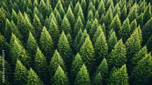 Aerial View of a Dense Evergreen Forest