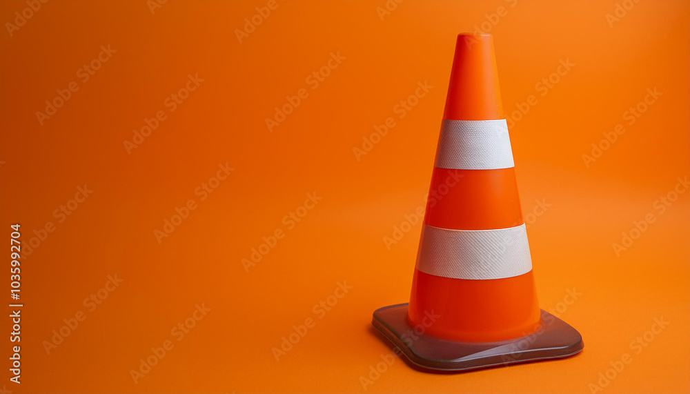 Traffic cone on orange background. Warning for potential hazards or construction road works. Traffic cone on orange background. Warning for potential hazards or construction road works.