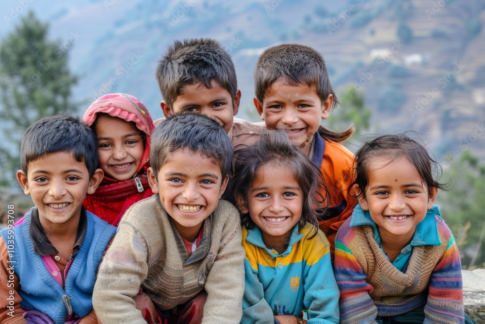 Indian children on the way to Annapurna Circuit, Nepal Indian children on the way to Annapurna Circuit, Nepal