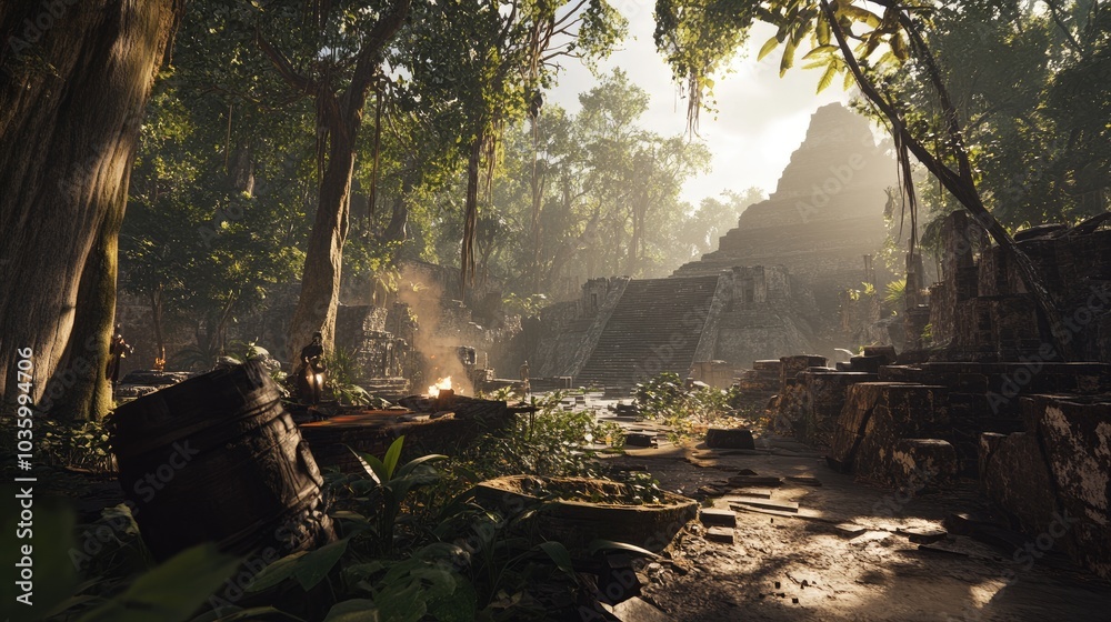 Enchanting Jungle Ruins in Sunlit Ancient Temple Enchanting Jungle Ruins in Sunlit Ancient Temple