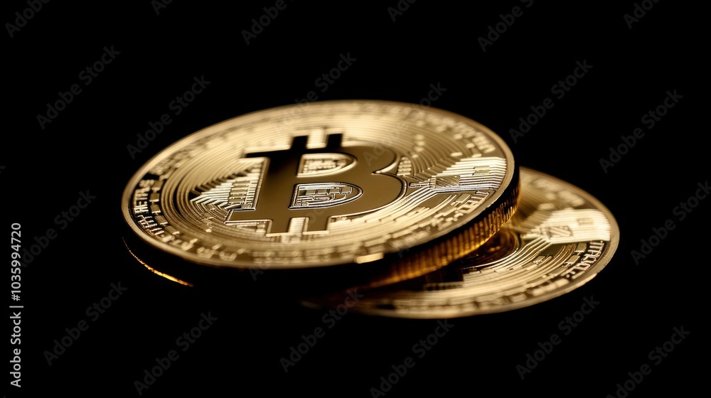 United States crypto assets. Crypto currency, gold bitcoin, BTC, close-up. Bitcoin coins on black background. Legalization of cryptocurrencies.