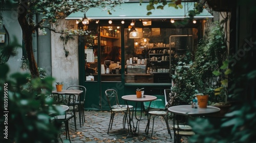 Cozy Café with Outdoor Seating in a Green Oasis