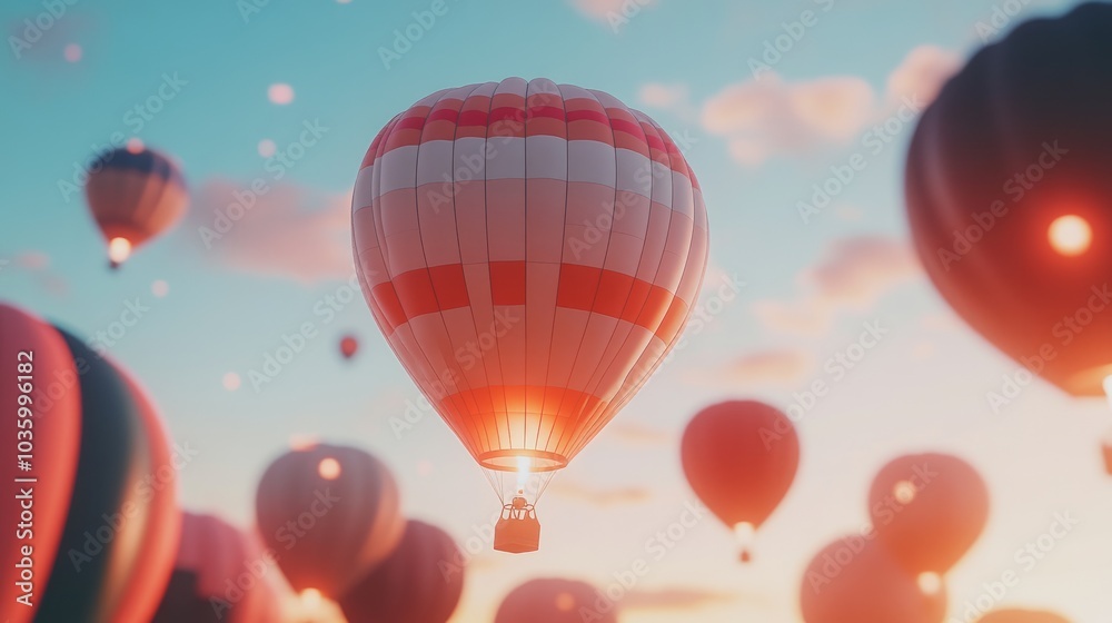 Fototapeta premium Colorful Hot Air Balloons Against a Sunset Sky
