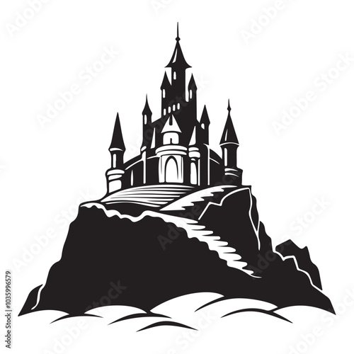 Wind Castle on a hill silhouette vector  black color white background