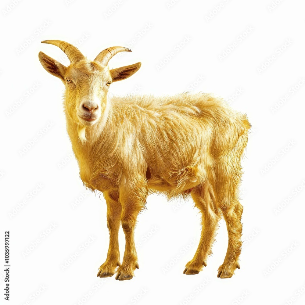 Golden goat standing still on a white background Golden goat standing still on a white background