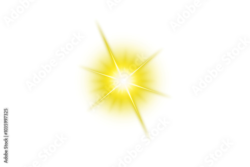 Yellow light flare effect isolated on transparent background. Glowing lens flare special effect overlay. Light star sparkle PNG. Sunlight with shine glow rays. bright flash. shine Glow design elements