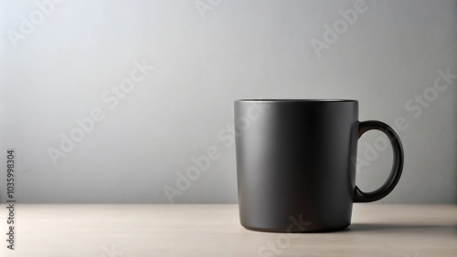 Black mug mockup isolated on white background with copy space for text