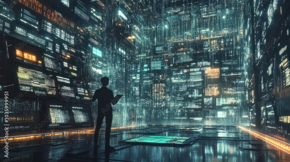 Fototapeta premium Big Data Ecosystem Integration, Illustrate big data ecosystem integration with an image showing data engineers integrating various data sources, such as databases, streams, and API