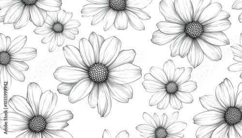 Pencil Drawing of Daisies with White Background