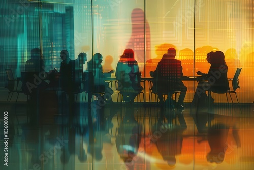 Silhouettes of People in a Meeting with an Abstract Background photo