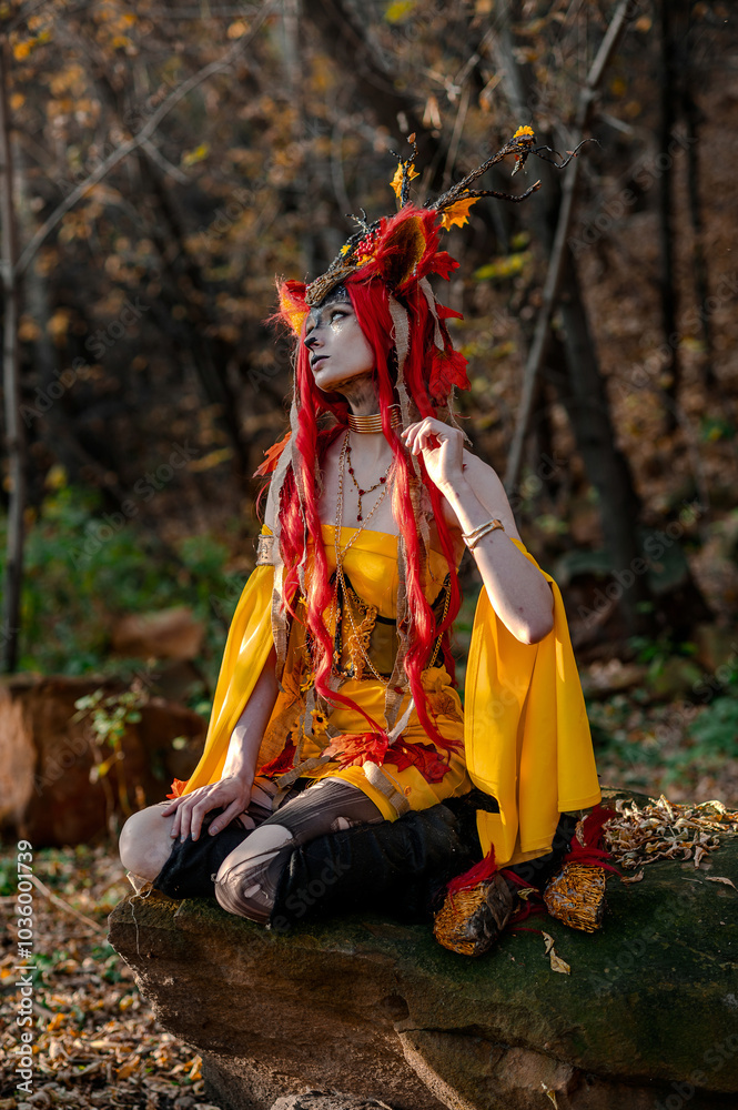 Deer girl in the autumn forest Deer girl in the autumn forest