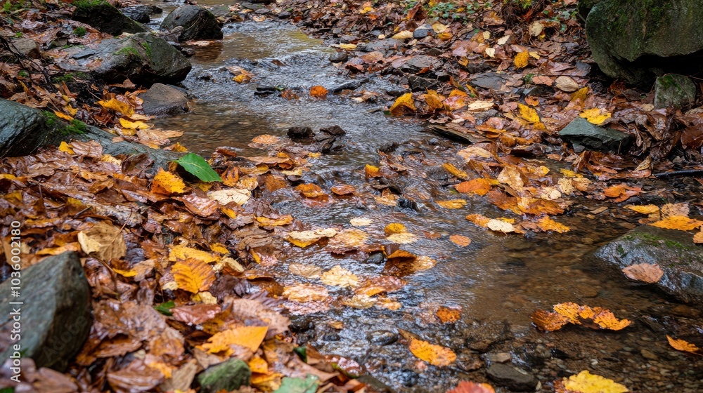 Autumn Stream Flowing Through a Forest Autumn Stream Flowing Through a Forest