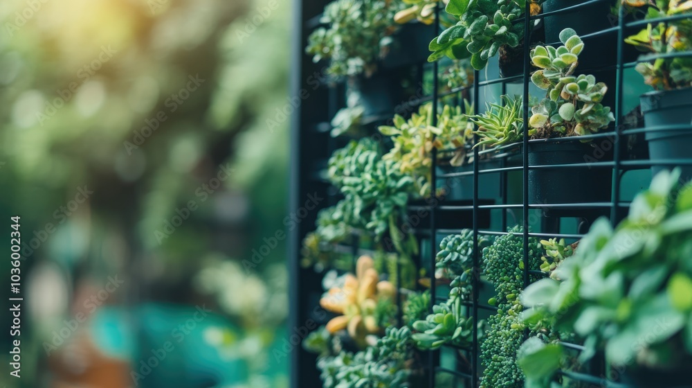 Vertical Garden with Various Succulent Plants Displayed Vertical Garden with Various Succulent Plants Displayed