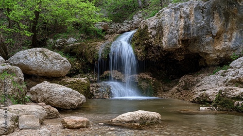 Tranquil Waterfall in a Lush Forest