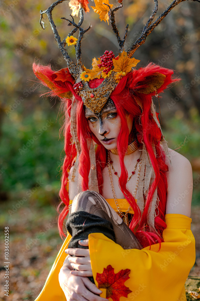 Deer girl in the autumn forest Deer girl in the autumn forest