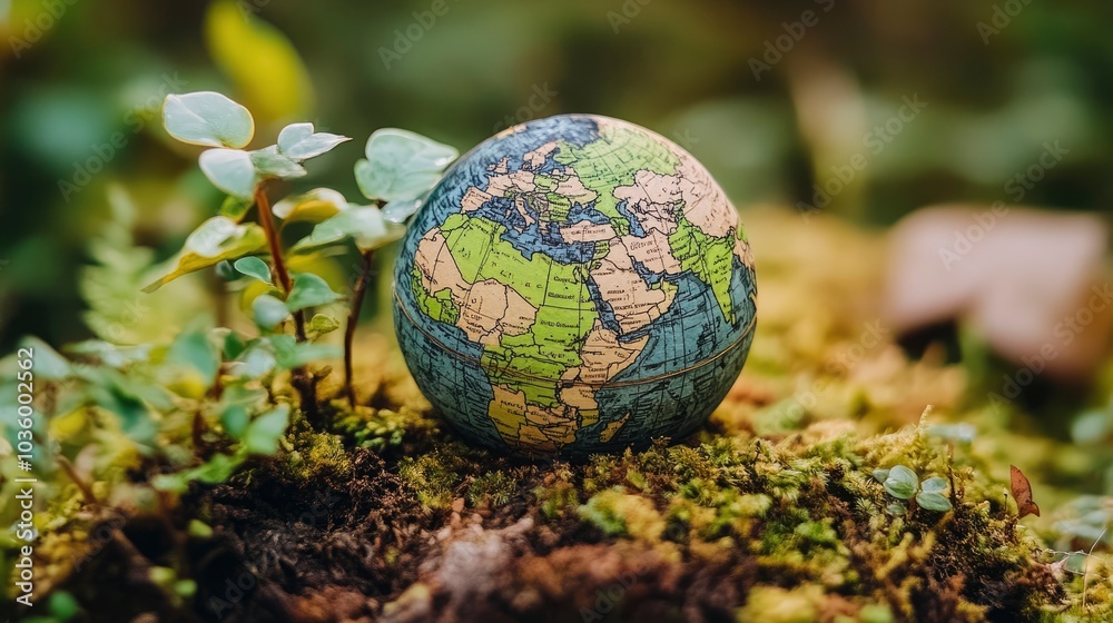 Globe on Mossy Ground, Symbol of Environmental Protection Globe on Mossy Ground, Symbol of Environmental Protection
