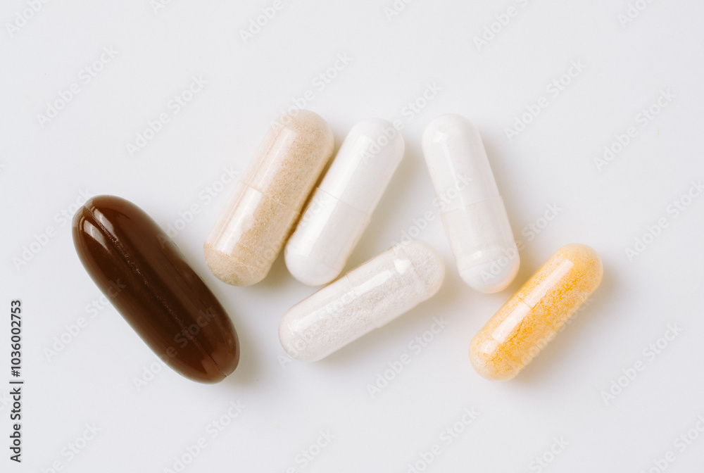 Daily dose of pills close-up view Daily dose of pills close-up view