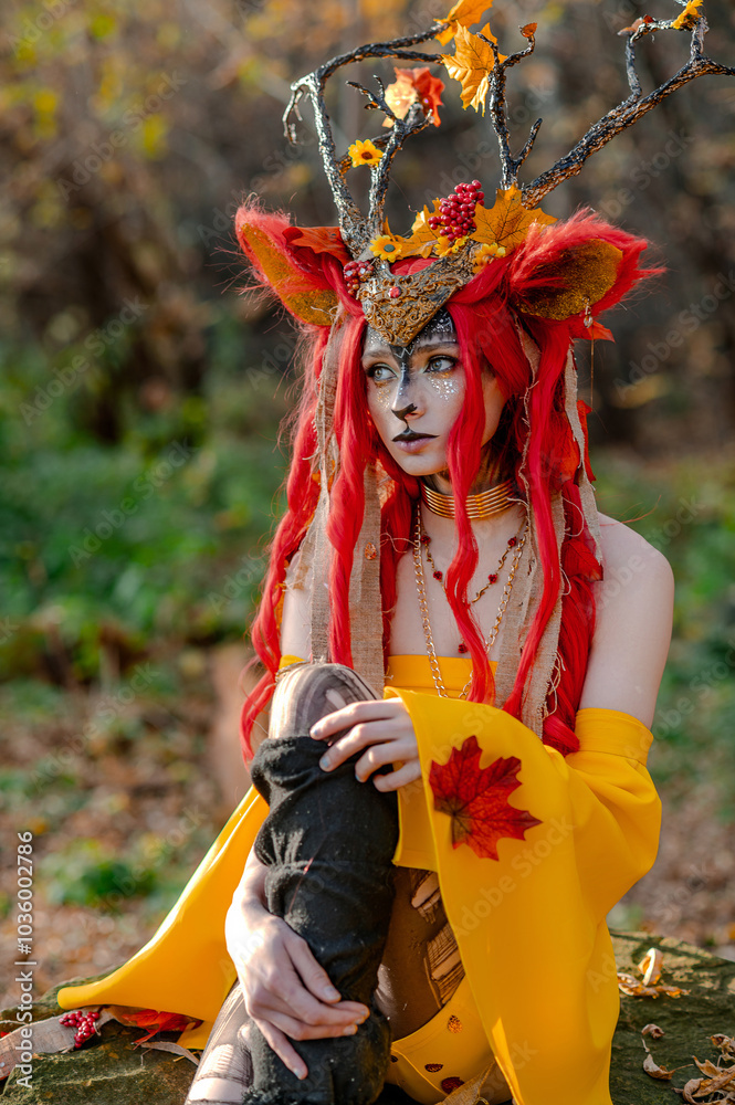 Deer girl in the autumn forest Deer girl in the autumn forest