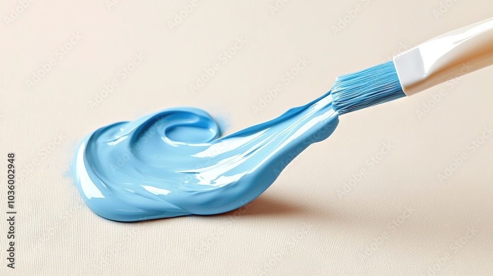 A high-resolution photo of a blue toothbrush with a white handle resting on a beige surface against a neutral backdrop A high-resolution photo of a blue toothbrush with a white handle resting on a beige surface against a neutral backdrop
