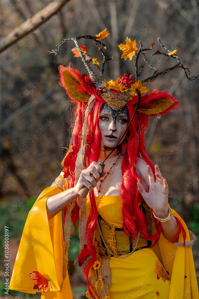 Deer girl in the autumn forest Deer girl in the autumn forest