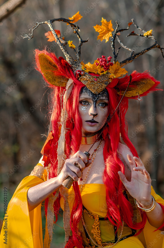 Deer girl in the autumn forest Deer girl in the autumn forest