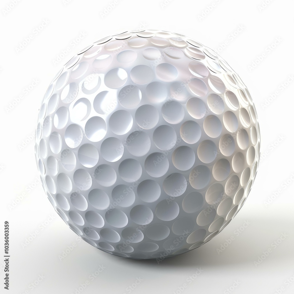 White golf ball with dimples is sitting on a white background White golf ball with dimples is sitting on a white background