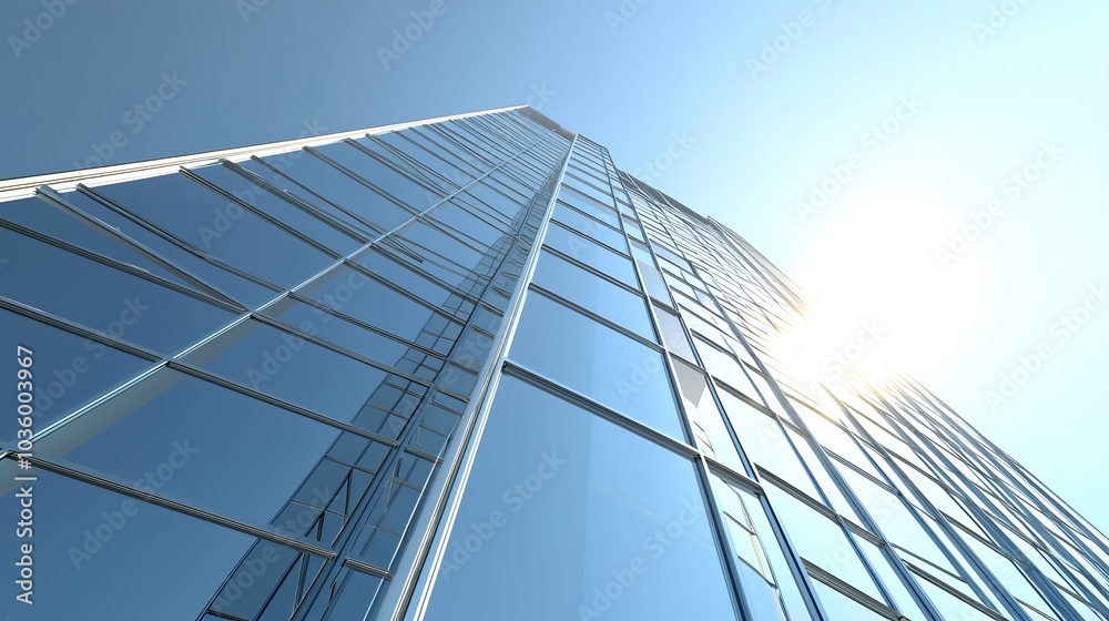 Modern Skyscraper with Glass Facade and Blue Sky Modern Skyscraper with Glass Facade and Blue Sky