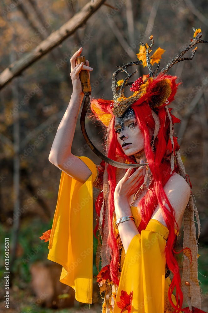 Deer girl in the autumn forest Deer girl in the autumn forest