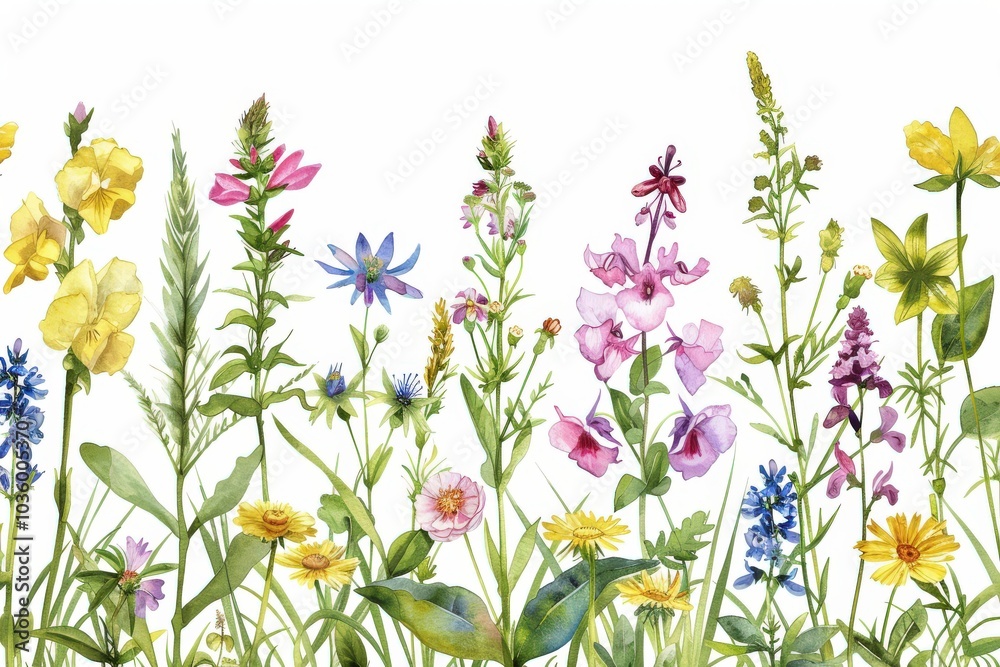 Watercolor Painting of a Meadow Filled with Wildflowers Watercolor Painting of a Meadow Filled with Wildflowers