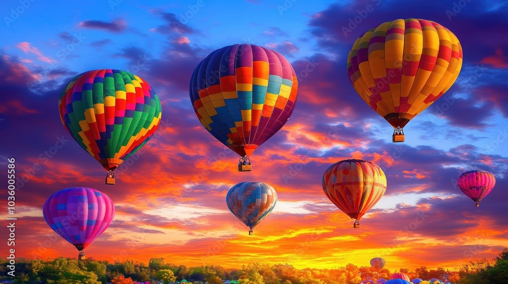 Obraz premium Colorful Hot Air Balloons in Vibrant Sky