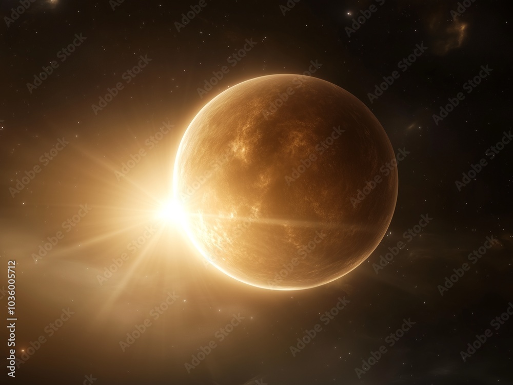 Naklejka premium Golden Planet Rising in Outer Space