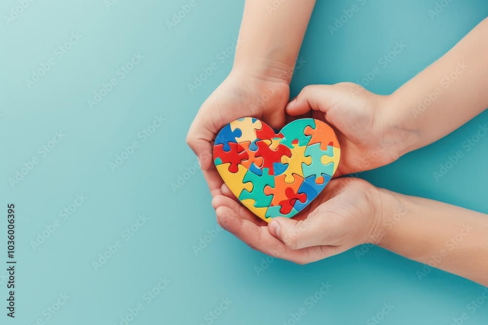 Hands Holding a Colorful Puzzle Heart Hands Holding a Colorful Puzzle Heart