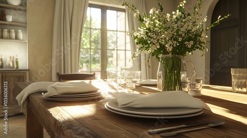 Cozy Dining Table with Beautiful Floral Arrangement