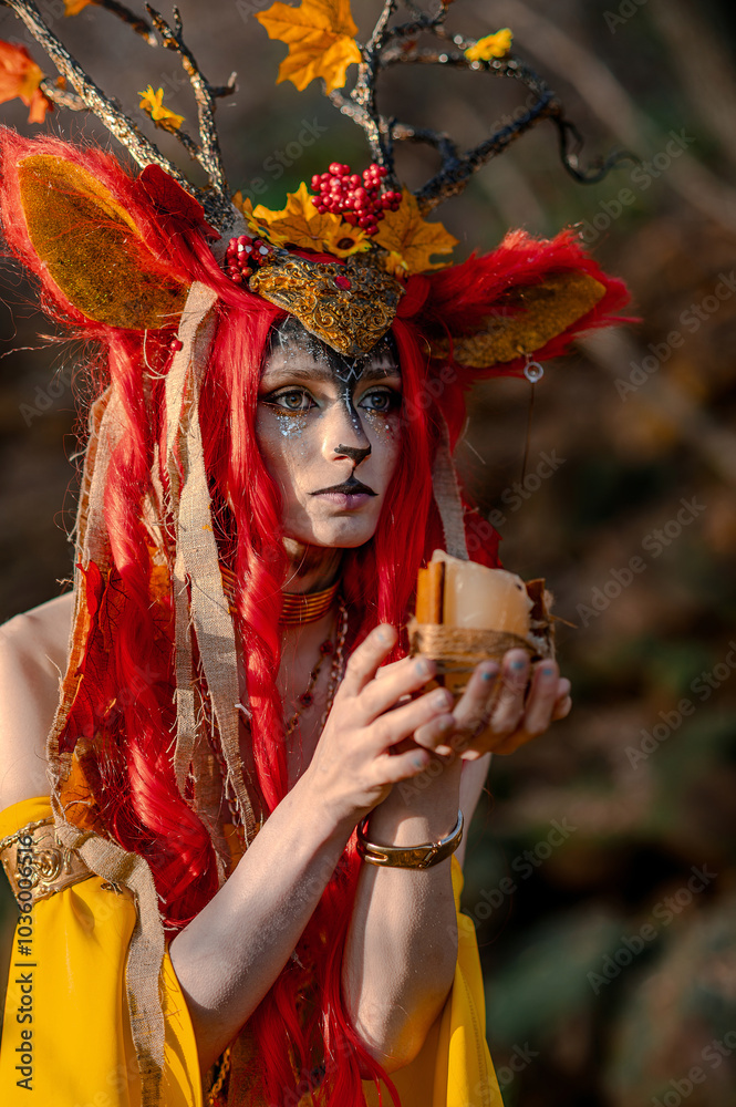 Deer girl in the autumn forest Deer girl in the autumn forest