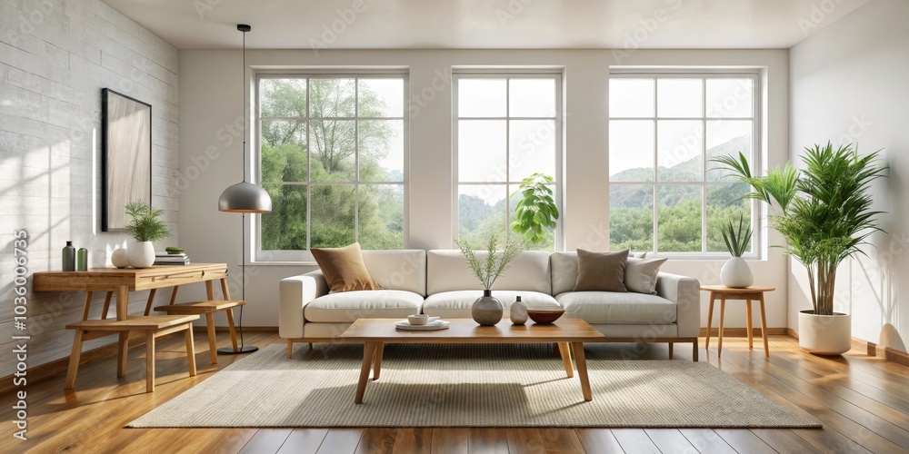 Minimalist Living Room with Natural Light and Wooden Accents, interior design, living room, modern Minimalist Living Room with Natural Light and Wooden Accents, interior design, living room, modern