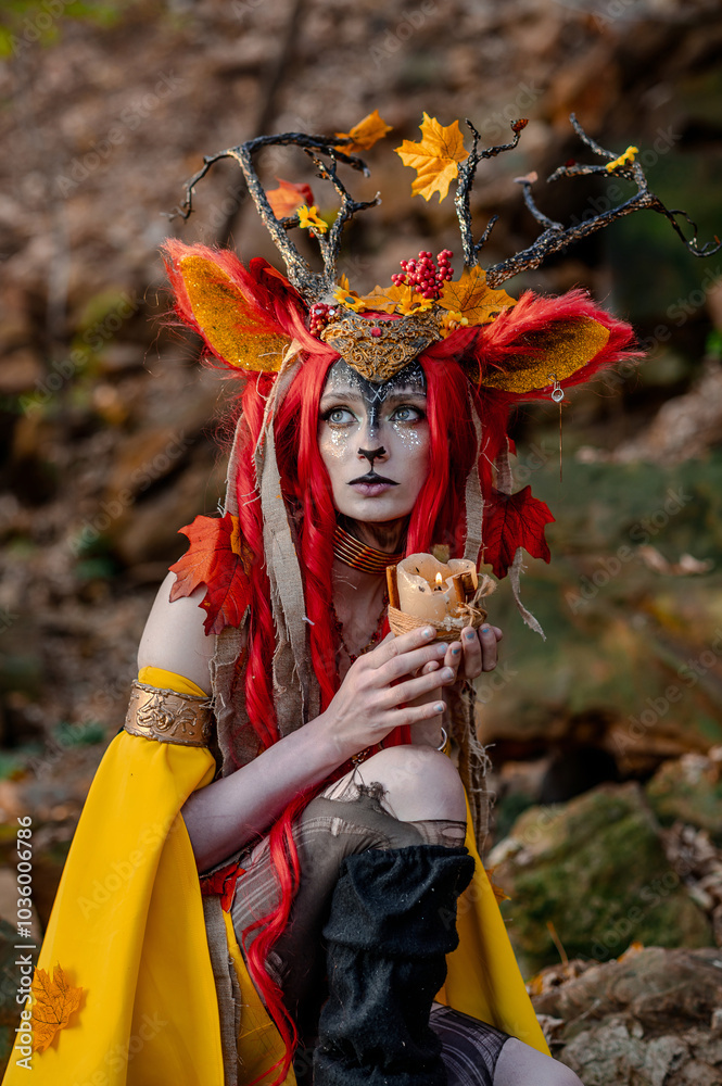 Deer girl in the autumn forest Deer girl in the autumn forest