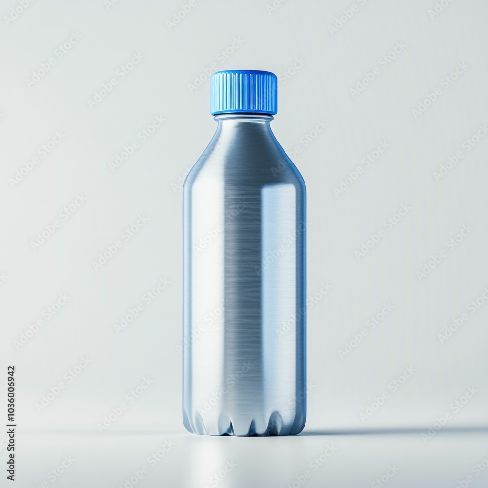 Metallic Water Bottle with Blue Cap Isolated on White Background Metallic Water Bottle with Blue Cap Isolated on White Background