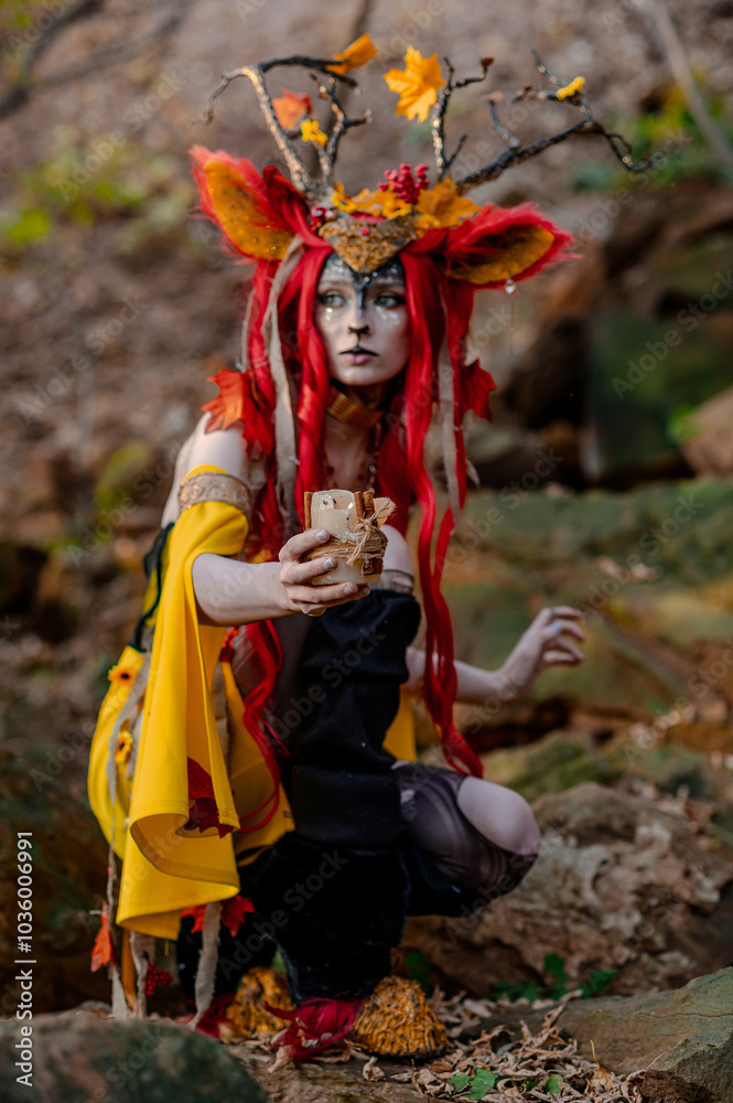 Deer girl in the autumn forest Deer girl in the autumn forest