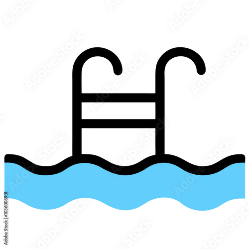 Pool icon design with a minimalistic style in blue and white colors for leisure and swimming