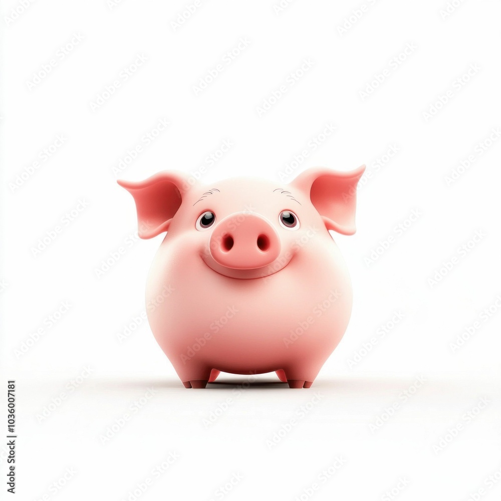 Cute Cartoon Pig Smiling on White Background Cute Cartoon Pig Smiling on White Background